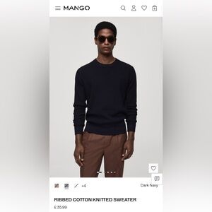 NWT Mango MNG Ribbed Cotton Knitted Sweater Men’s Sz Large Dark Navy New